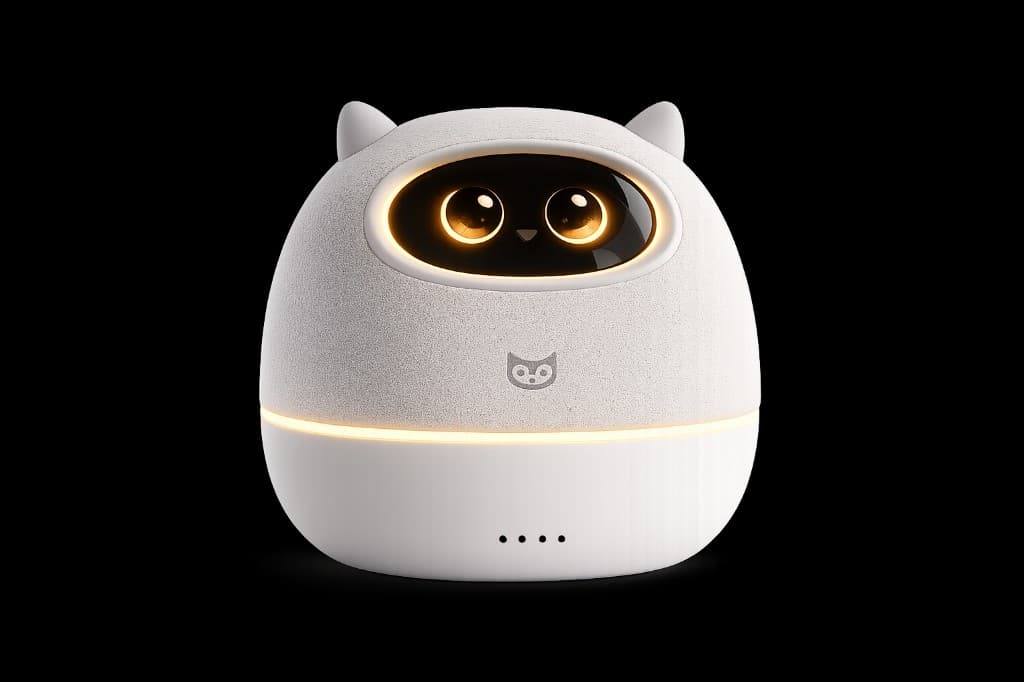 LingBuddy 小灵 — 桌面陪伴硬件原型,暖光双眼,温柔倾听